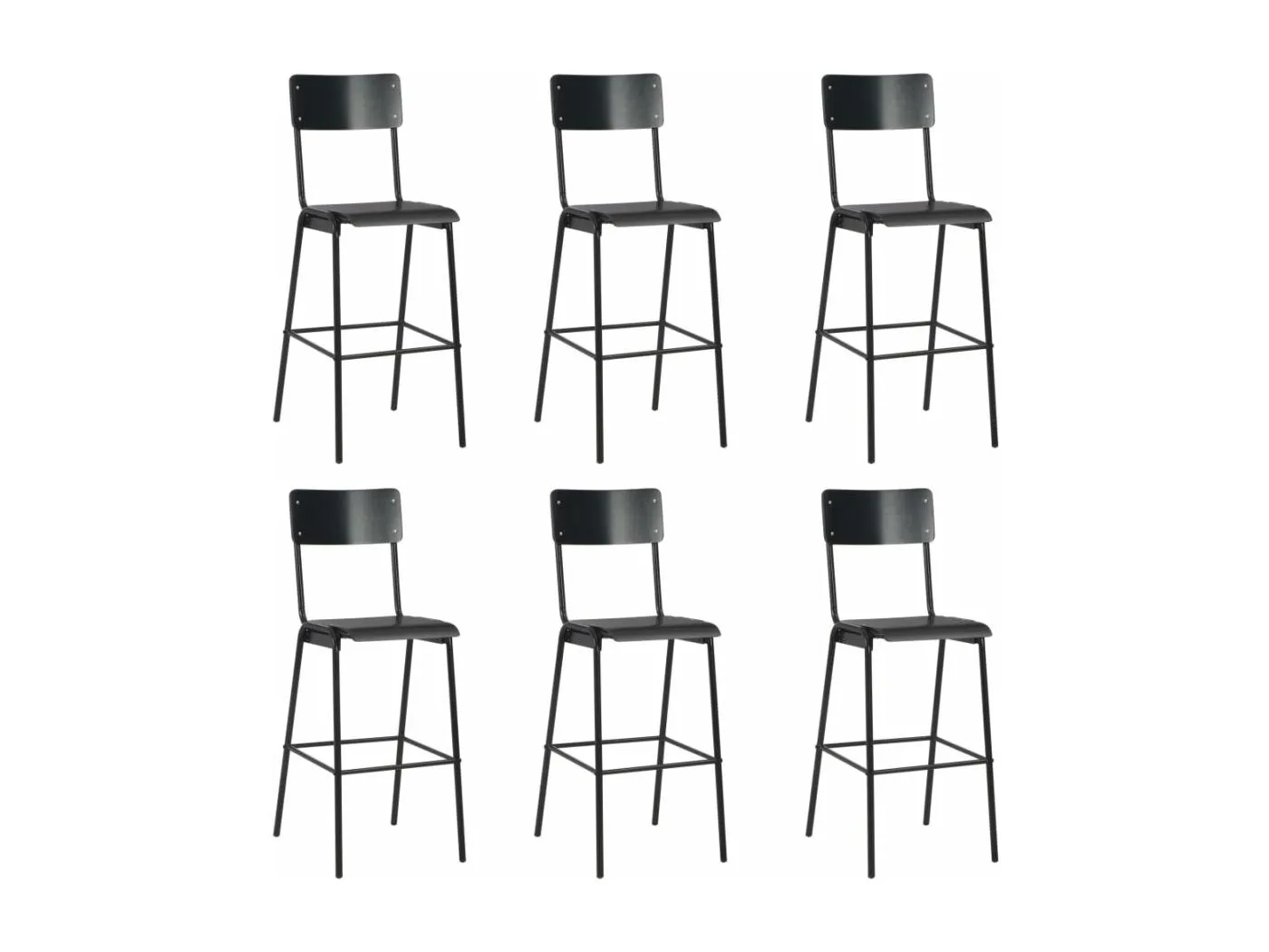 Barhocker 6 Stk. Schwarz Massives Sperrholz Stahl