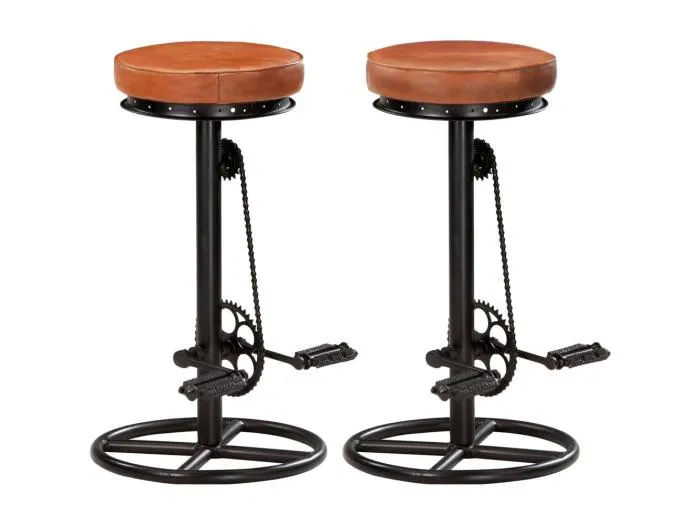 Barhocker 2 Stk. Schwarz und Braun Echtes Ziegenleder