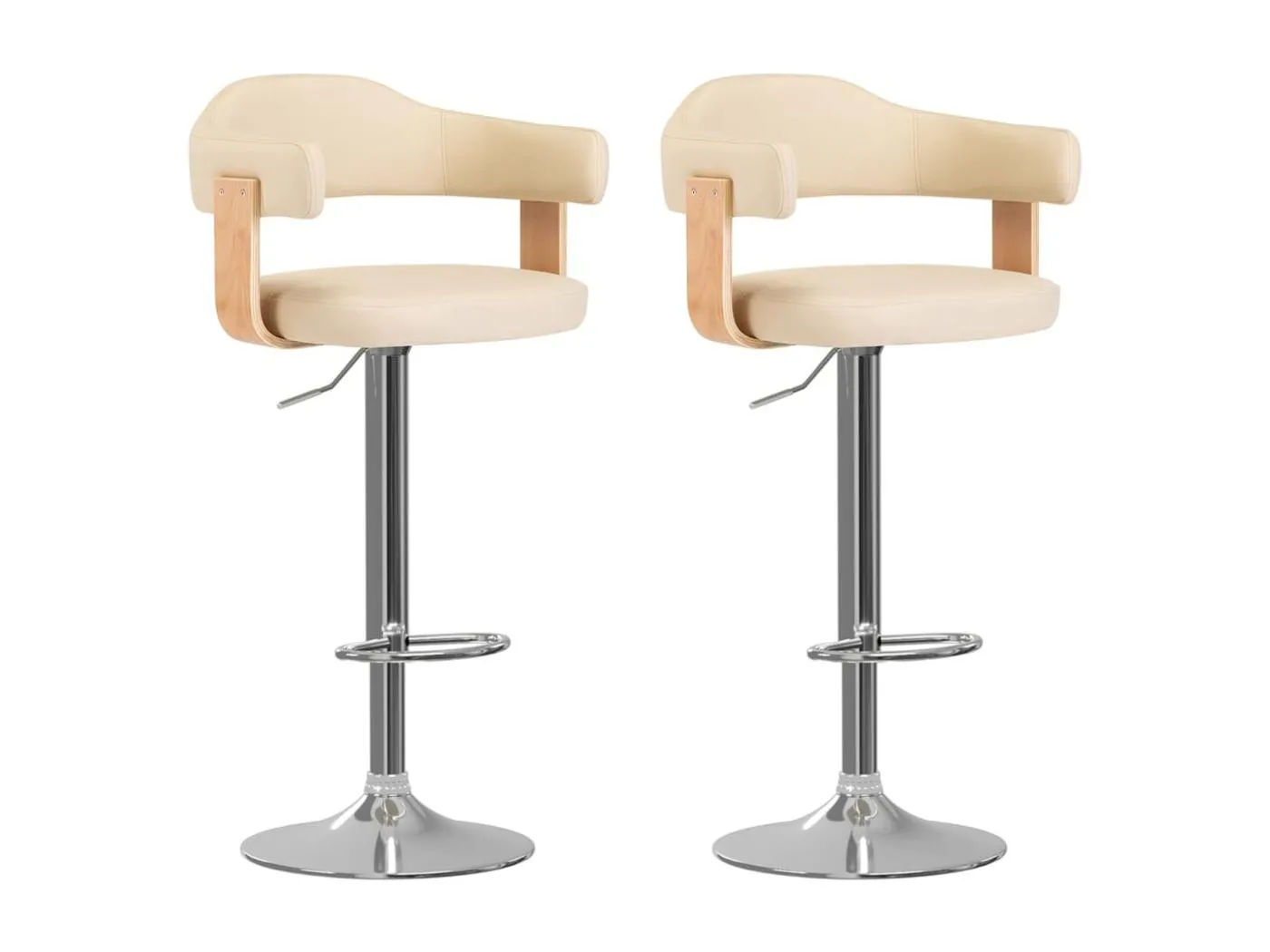 Barhocker 2 Stk. Creme Bugholz und Kunstleder