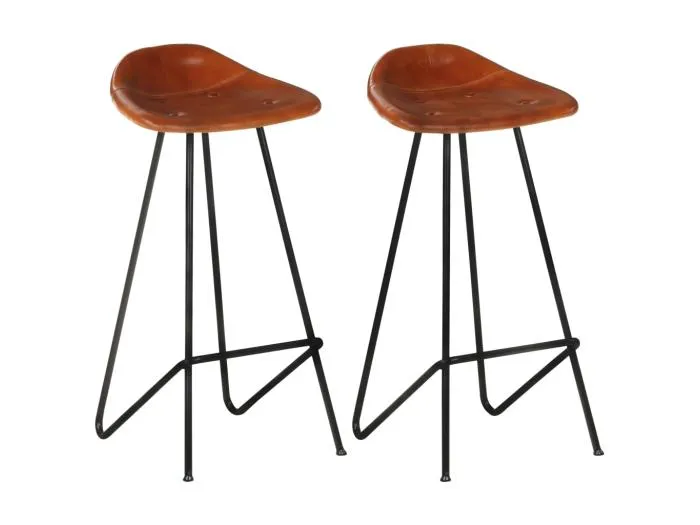 Barhocker 2 Stk. Braun Echtleder
