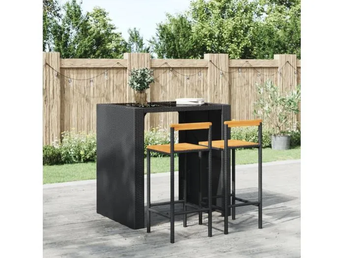 Barhocker 2 Stk. Schwarz Poly Rattan und Massivholz Akazie