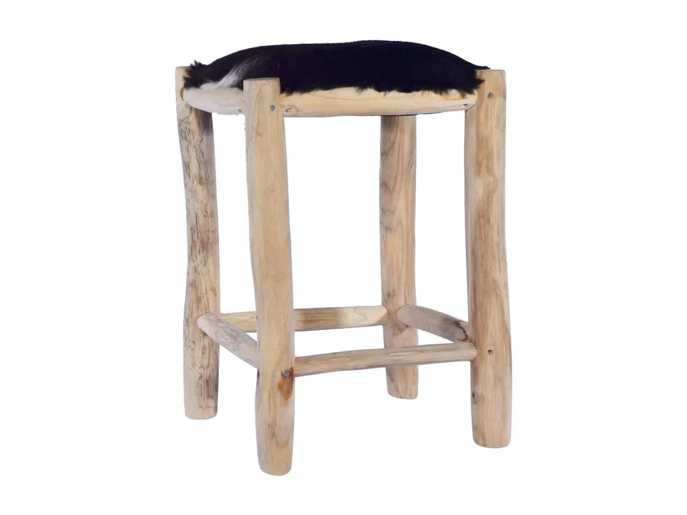 Barhocker Echtes Ziegenfell und Teak Massivholz