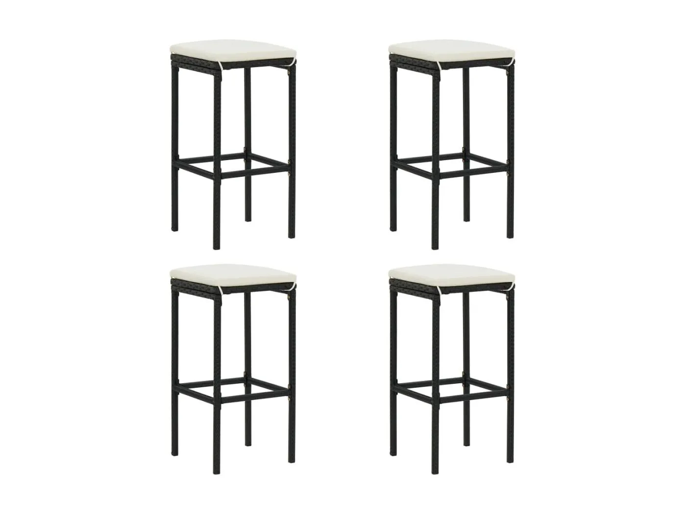 Barhocker mit Kissen 4 Stk. Schwarz Poly Rattan