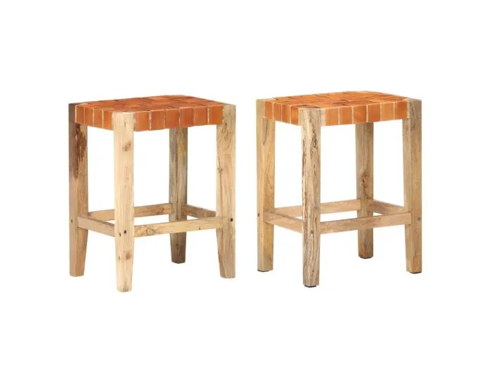 Barhocker 2 Stk. Braun Echtleder 60 cm