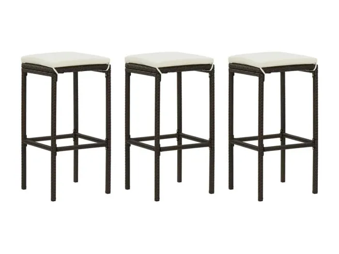 Barhocker mit Kissen 3 Stk. Braun Poly Rattan