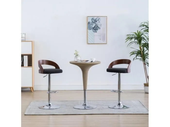 Barhocker 2 Stk. Dunkelgrau Stoff und Bugholz