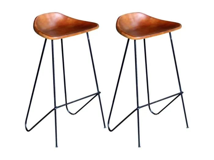 Barhocker 2 Stk. Schwarz und Braun Echtleder