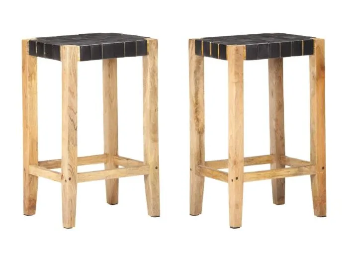 Barhocker 2 Stk. Schwarz Echtleder 75 cm