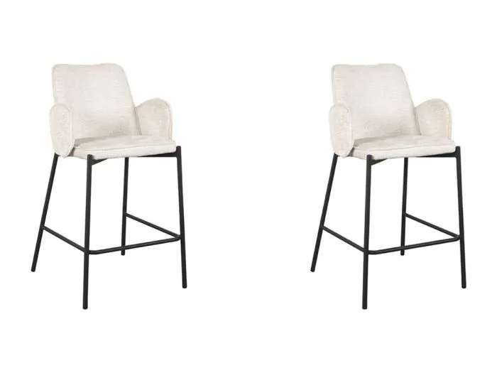 Barhocker Joni - Creme - Samt - Sitzhöhe 65 cm - 2er Set