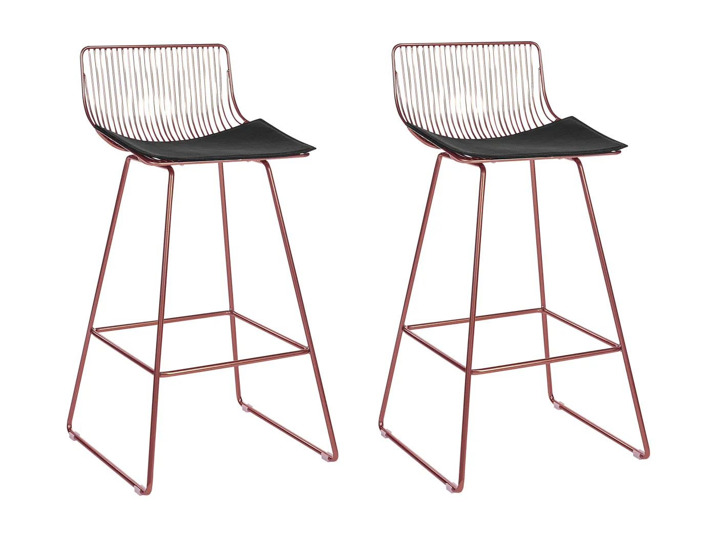 Barstuhl 2er Set Metall roségold mit Lehne Kissen Kunsleder schwarz Fredonia