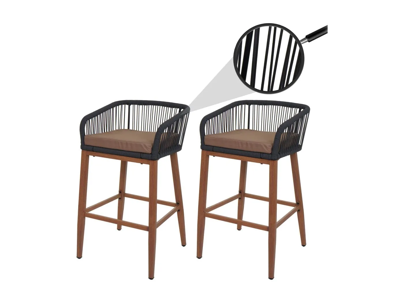 Barhocker MCW-O22 (2er-Set), Anthrazit, Kissen taupe