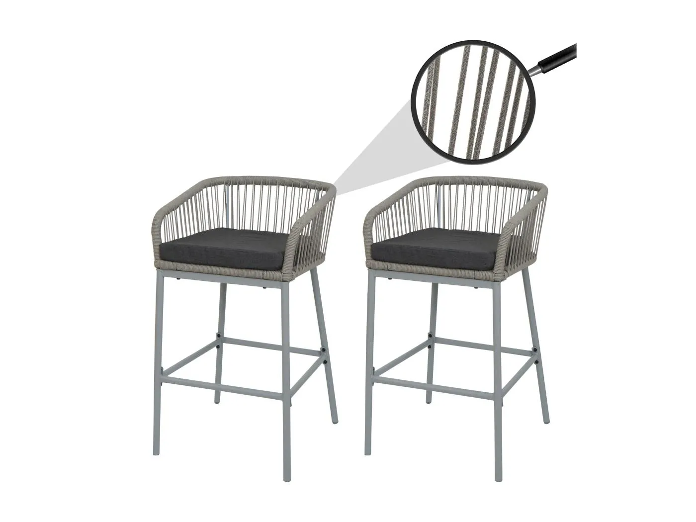 Barhocker MCW-O22 (2er-Set), Hellgrau, Kissen dunkelgrau