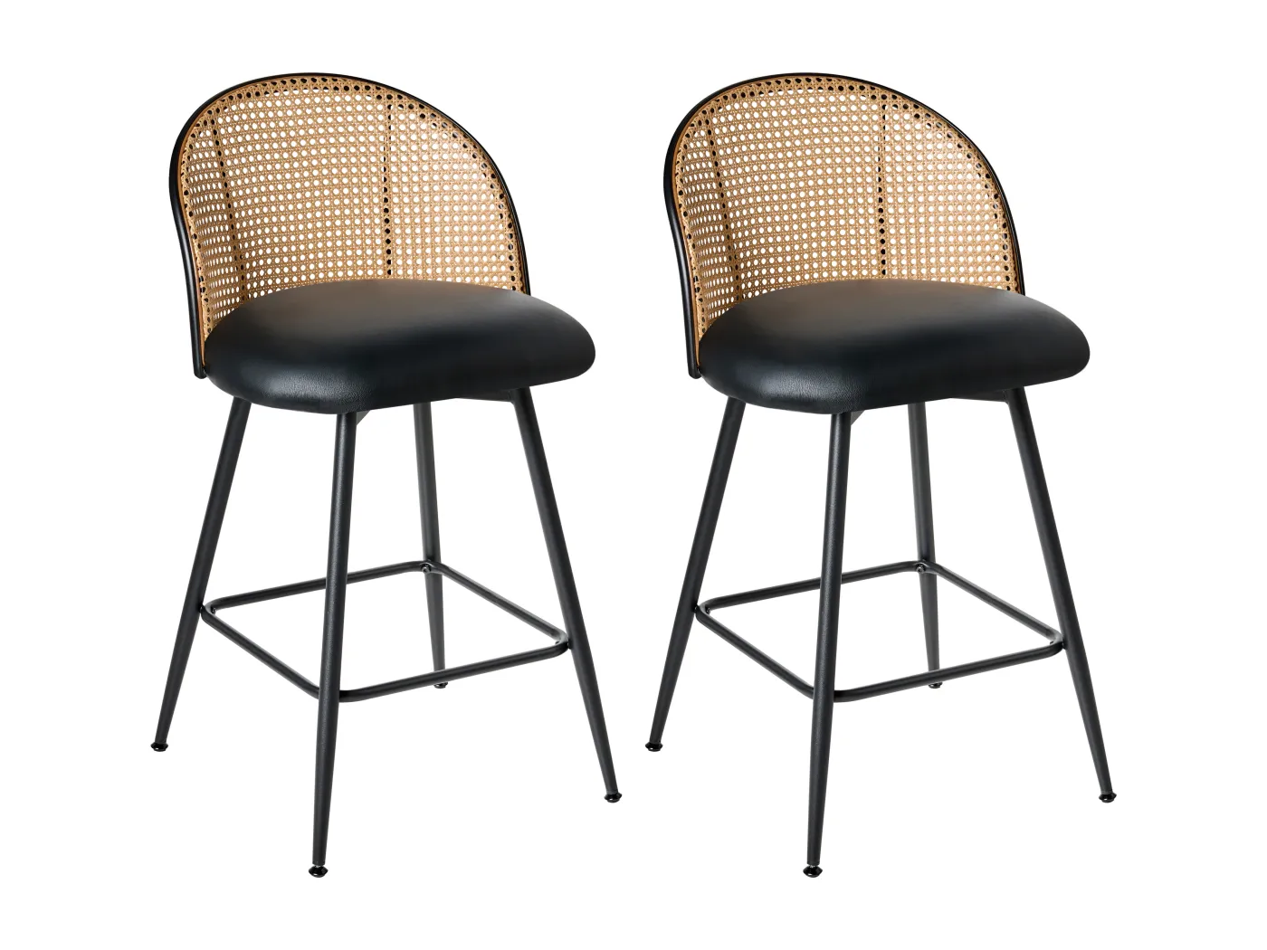 Barstühle 2er Set Kunstleder Metallbeine Wiener Geflecht Retro schwarz Nathan