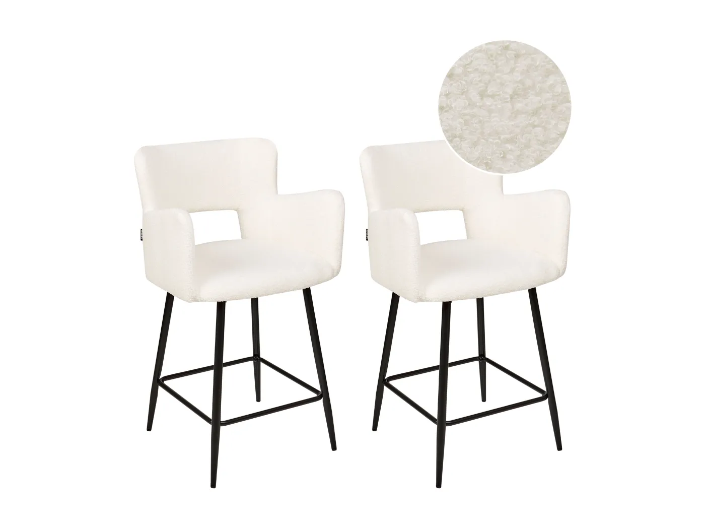 Barstuhl Bouclé weiß creme mit Rückenlehne Armlehnen Fußstütze modern Sanilac