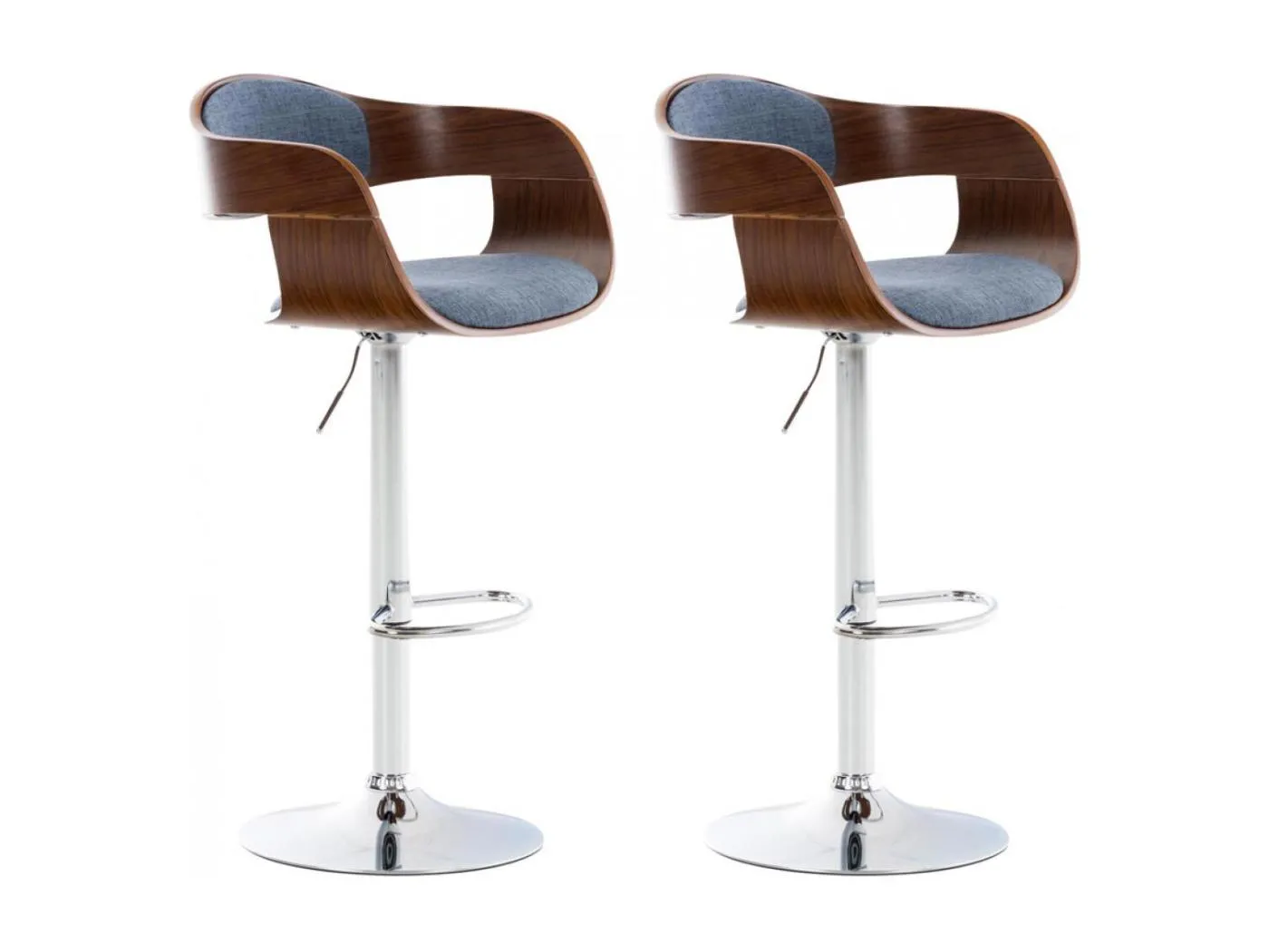 2er Set Barhocker - Stoff - walnuss/blau - Kingston