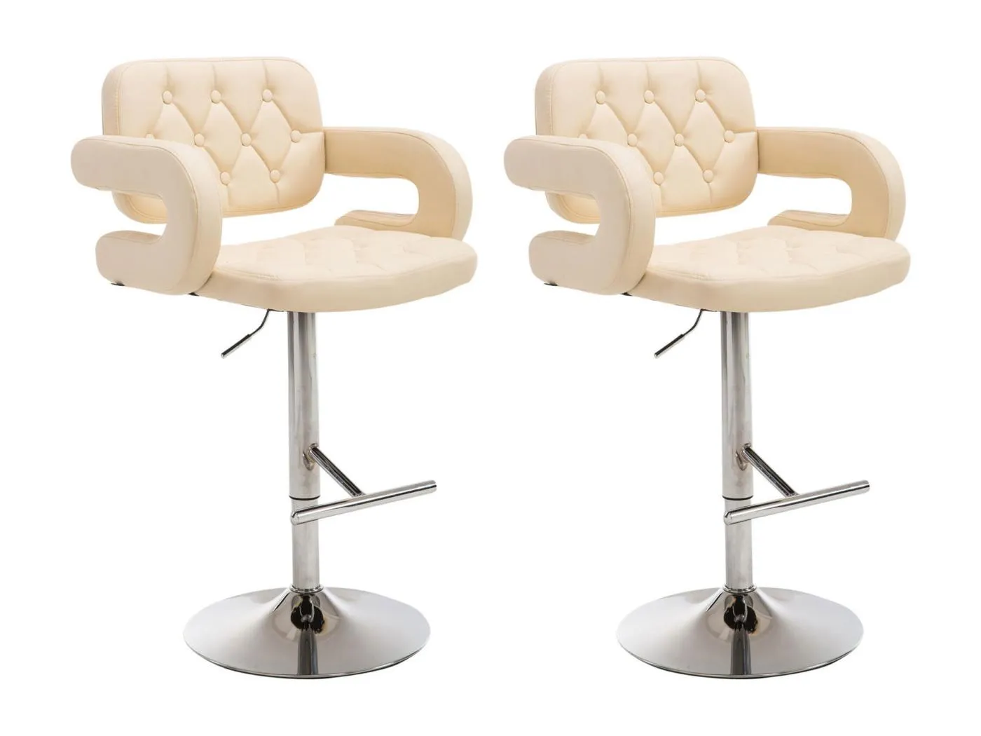 2er Set Barhocker - Kunstleder & Metall in Chromoptik - creme - Dublin