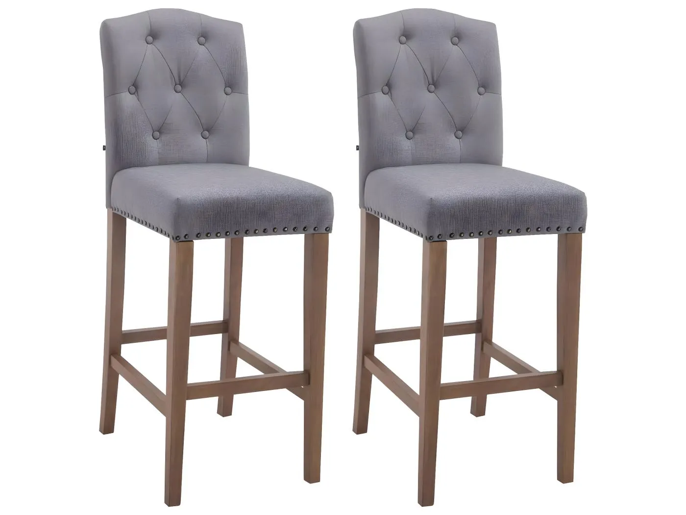 2er Set Barhocker - Stoff & antik-hell - hellgrau - Louise