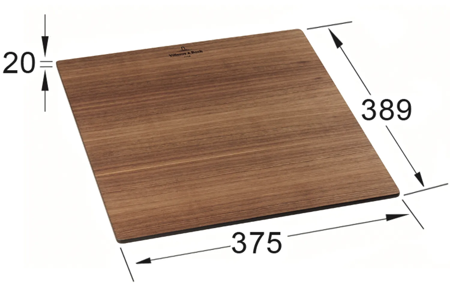 Schneidbrett aus amerikanischem Nussbaum mit Kompaktkern Zubehör 8K3310, 383 x 375 mm, aus Holz