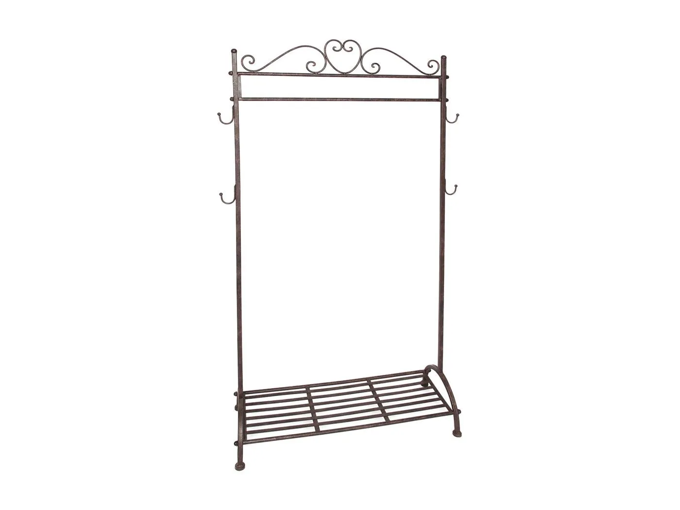 KLEIDERSTÄNDER NOSTALGIE Eisen, freistehend mit Schuhablage antik-braun