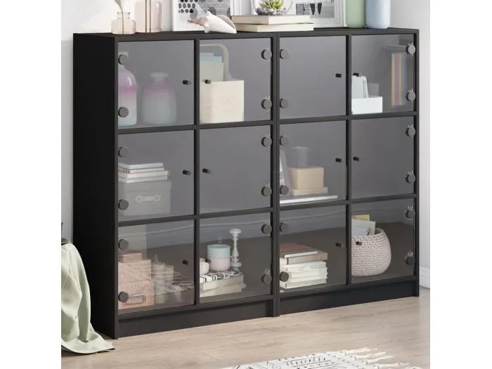 Bücherregal mit Türen Schwarz 136x37x109 cm Holzwerkstoff