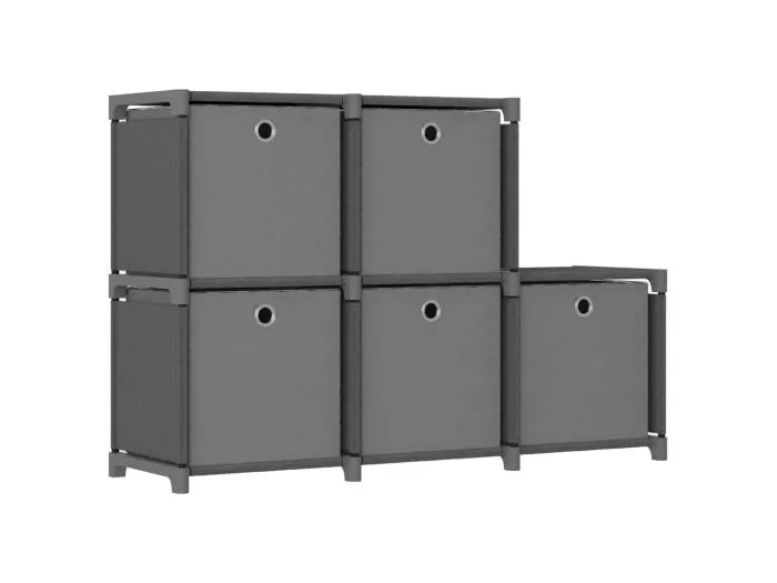 Würfel-Regal mit Boxen 5 Fächer Grau 103x30x72,5 cm Stoff