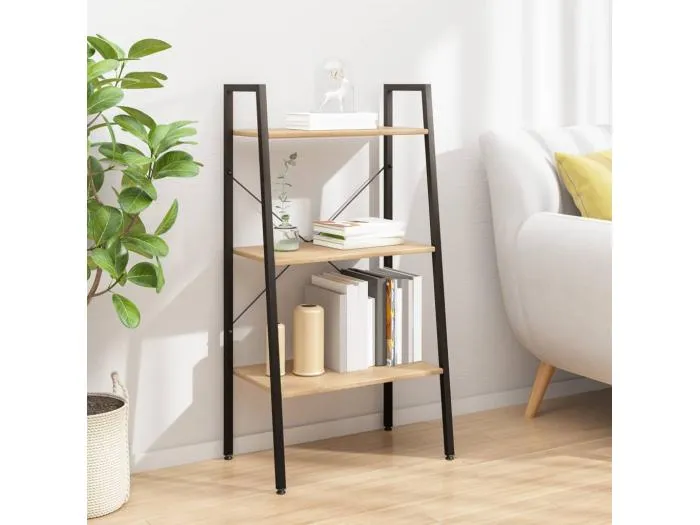 Standregal 3 Böden Hellbraun und Schwarz 56x35x108 cm