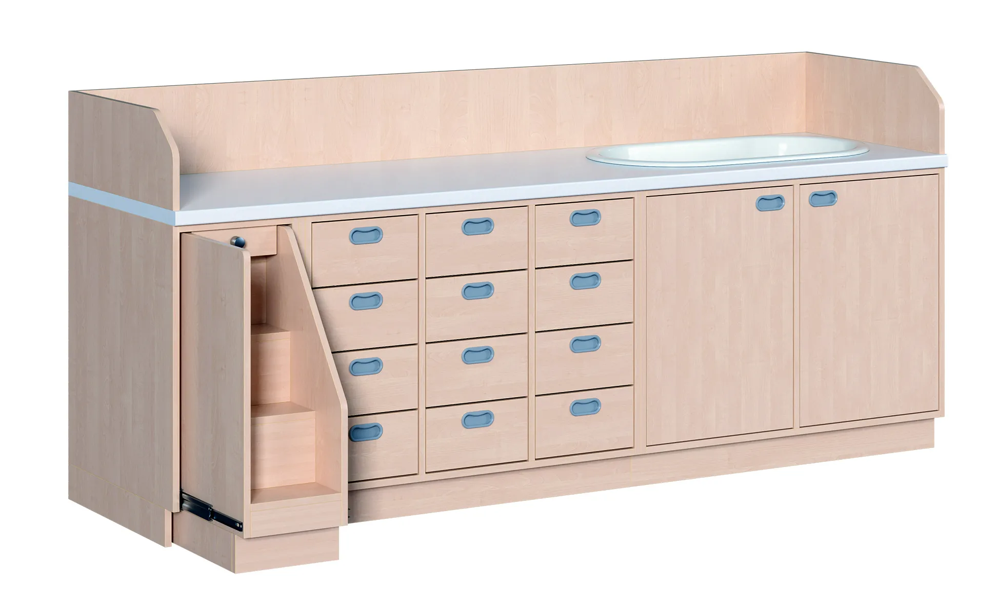 Wickelkommode mit 12 Schüben inkl. Badewanne und Treppe