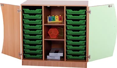 Unterschrank mit Wellentüren, 2 Einlegeböden und 20 ErgoTray Boxen